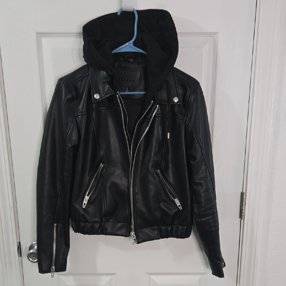 Blank NYC Black Leather Jacket with Hood
